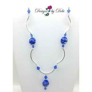 Blue Artisan Glass & Swarovski Crystal Necklace